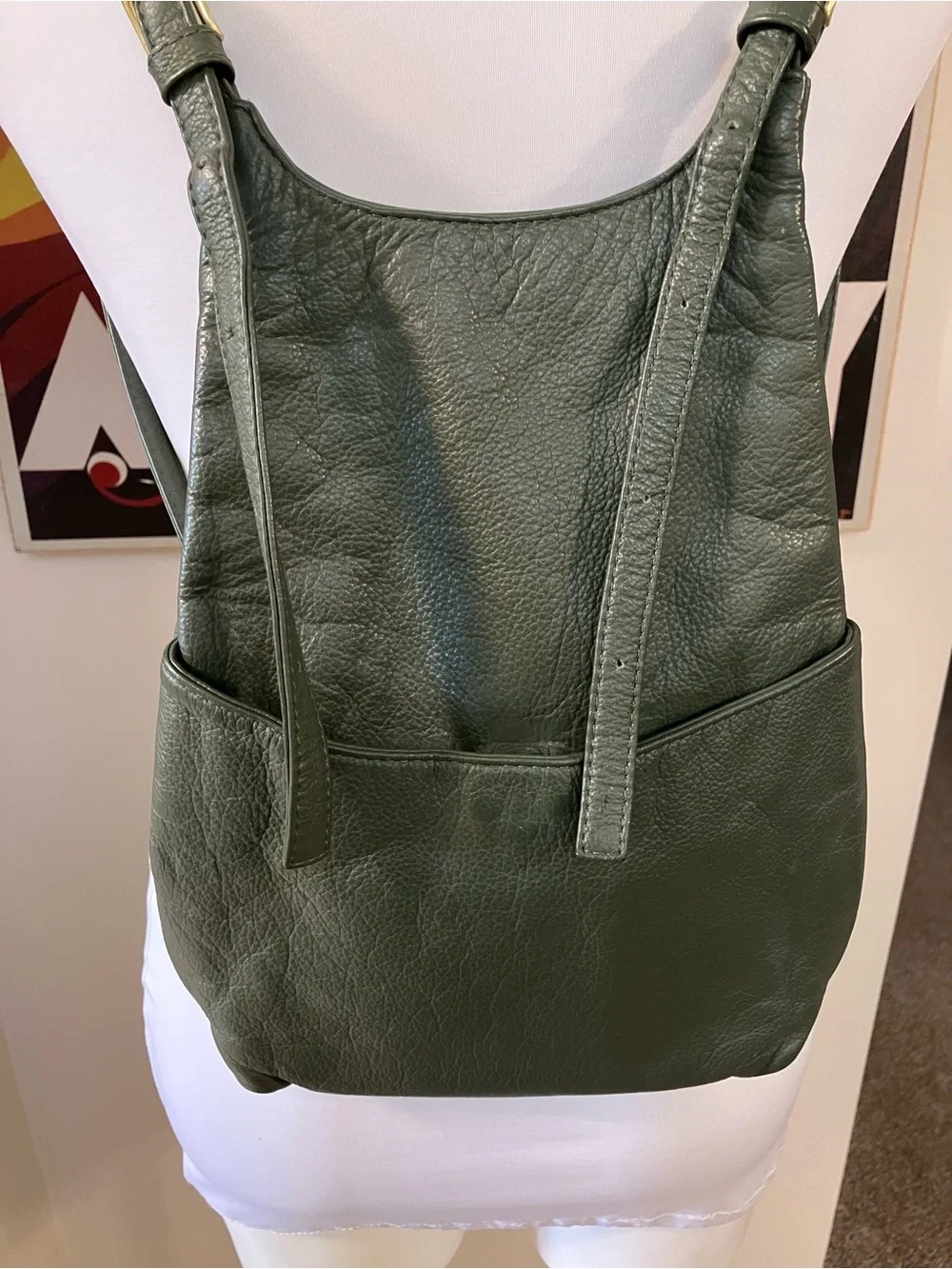 JP Ourse & Cie  Green Leather Backpack Shoulder Bag Purse